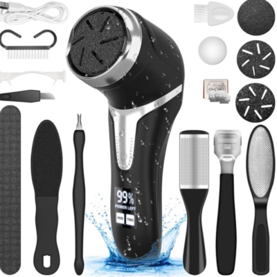 Rechargeable Electric Callus Remover, Foot File with 3 Quartz Heads & LCD Display, Waterproof Dead Skin Remover for Feet