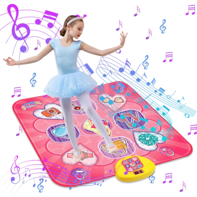 Dance Mat, Electronic Musical Play Mats Pink Dance Pad with LED Lights, Dance Game Toy Gift for Kids with 5 Game Modes, Christmas Birthday Gifts for 3 4 5 6 7 8 9 10 Year Old Girls Toys