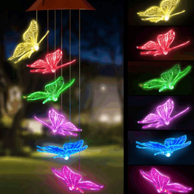 QiShi Wind Chime,wind chimes outdoor,gifts for mom, Butterfly wind chime,solar wind chimes,mom gifts,birthday gifts for mom,grandma gifts,gardening gift,plastic hangers,outdoor decor