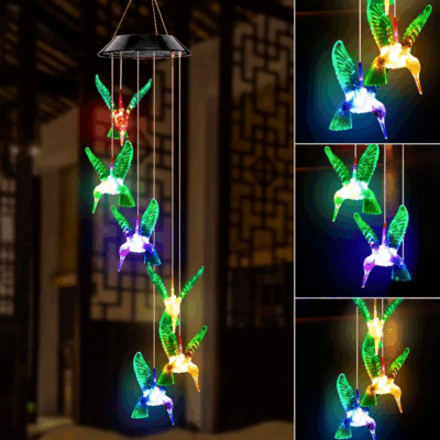 QiShi Solar Wind Chimes,Color Changing Hummingbird/Crystal Solar Lights,Decoration for Lawn,Patio,Yard,Garden,Bedroom,Outdoor