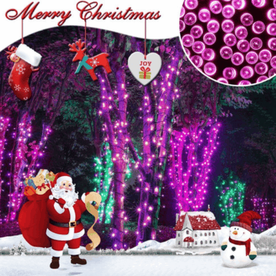 QiShi 100 LED Solar Christmas String Lights - 39ft Waterproof Outdoor Decor for Tree, Garden & Patio (Pink)