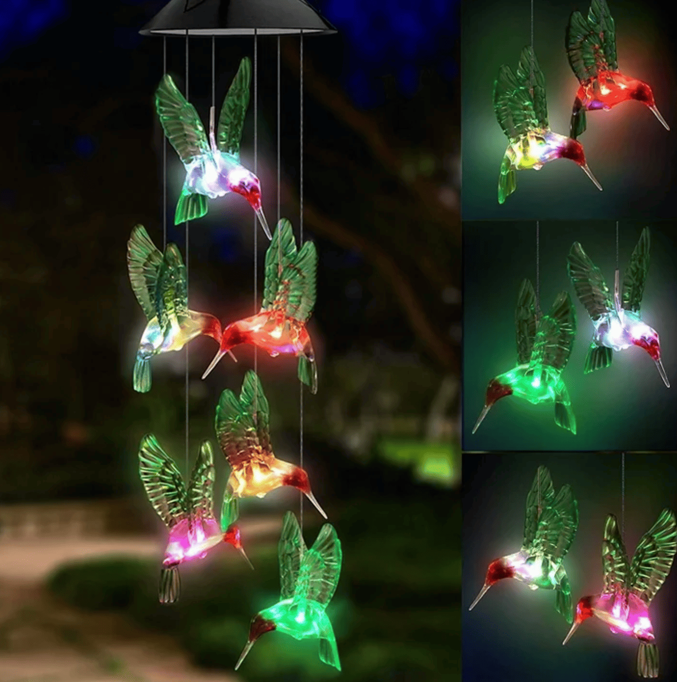 Solar Hummingbird Wind Chimes Outdoor-Waterproof Solar Powered LED Changing Light Color Hummingbirds Mobile Romantic Wind Chime for Mom Gifts, Home,Party,Festival,Night Garden Decoration