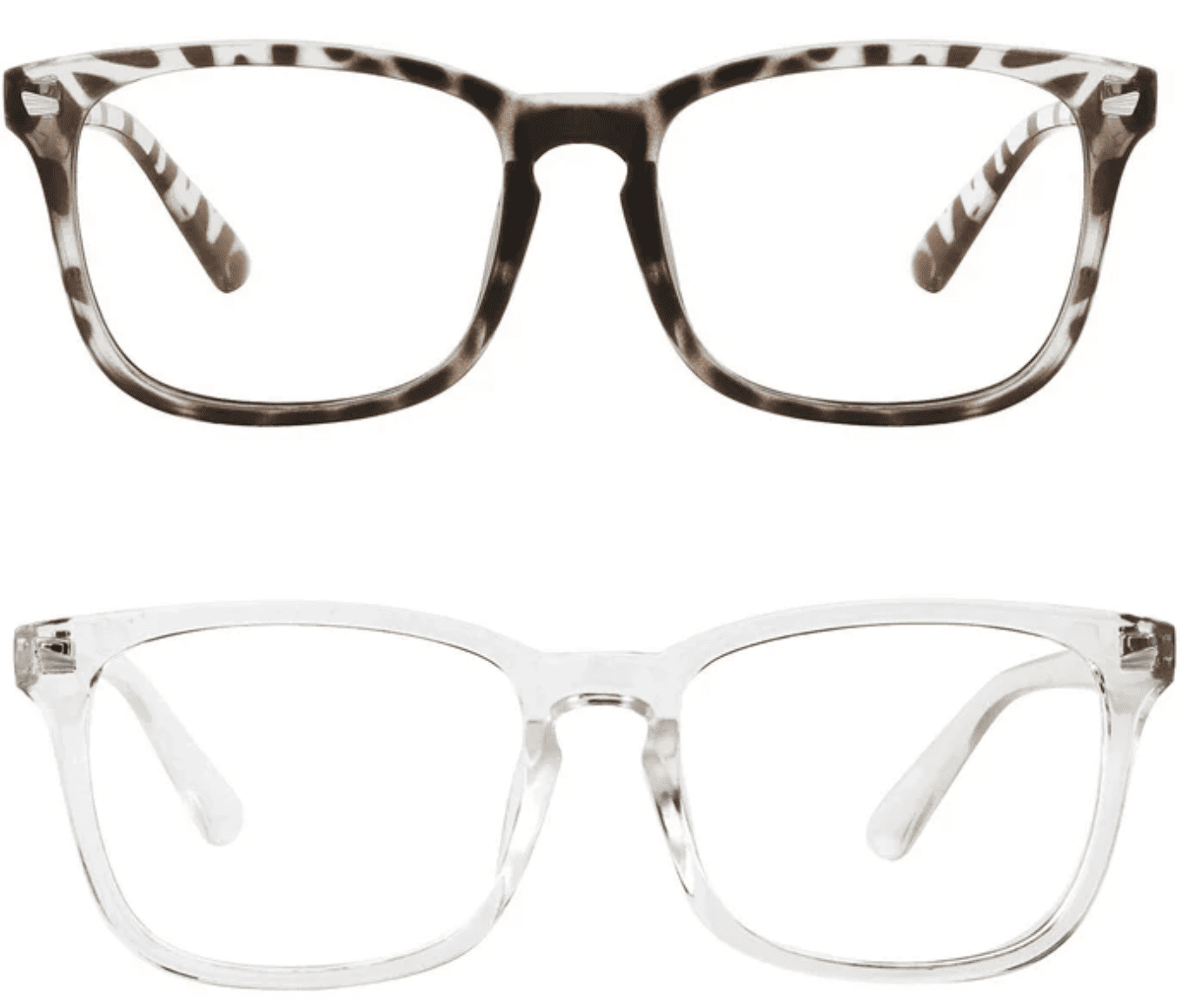 QiShi Blue Light Blocking Glasses, Anti Eye Strain Headache (Sleep Better),Computer Reading Glasses UV400 Transparent Lens - Leopard + Transparent 2 Pack