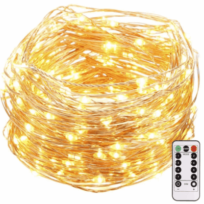 QiShi 200 LED Battery Powered Christmas Lights Mini String with 8 Modes Remote Control and Timer,33Ft Outdoor Twinkle Fairy Lights for Bedroom Wedding Party Decor(Warm White)