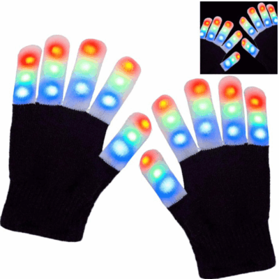 QiShi Light Up Gloves Finger Lights 3 Colors 6 Modes Flashing LED Warm Gloves Colorful Flashing Gloves Kids Toys for Christmas Halloween Party Favors,Gifts (kid-1pair)