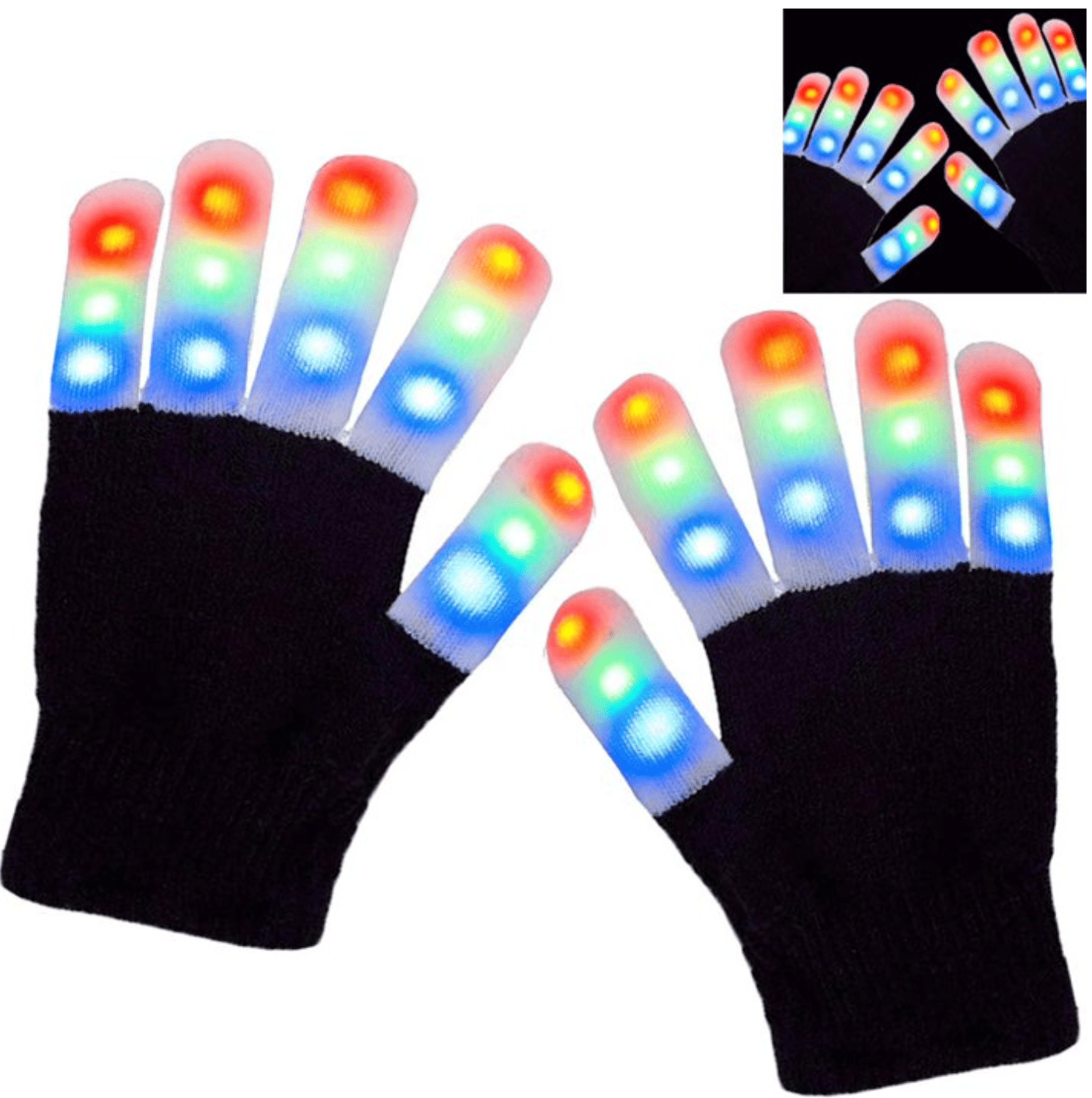 QiShi Light Up Gloves Finger Lights 3 Colors 6 Modes Flashing LED Warm Gloves Colorful Flashing Gloves Kids Toys for Christmas Halloween Party Favors,Gifts (kid-1pair)