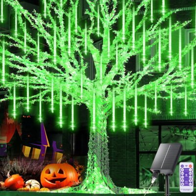 Outdoor Meteor Shower Lights, 11.8 Inch 8 Tube 192 LEDs Meteor Light, Christmas Snow Falling Rain Lights for Xmas Tree Holiday Wedding Outdoor Party Patio Decoration (Green)