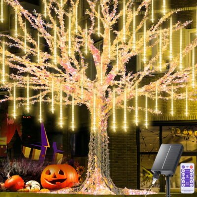 Outdoor Meteor Shower Lights, 11.8 Inch 8 Tube 192 LEDs Meteor Light, Christmas Snow Falling Rain Lights for Xmas Tree Holiday Wedding Outdoor Party Patio Decoration (Warm White)