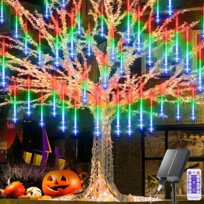Outdoor Meteor Shower Lights, 11.8 Inch 8 Tube 192 LEDs Meteor Light, Christmas Snow Falling Rain Lights for Xmas Tree Holiday Wedding Outdoor Party Patio Decoration (Multicolor)