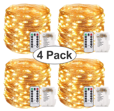 4 Packs Warm White Waterproof Copper Wire Decorative Fairy Lights, 33 ft 100 LED Waterproof Fairy Lights for Indoor Outdoor Patio, Garden, Balcony Décor