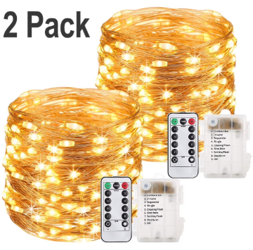 2 Packs Fairy Lights Plug in with Remote 33 Ft 100 LED String Lights Waterproof Copper Wire Lights Twinkle Decorative Lighting for Garden Patio Yard Warm White