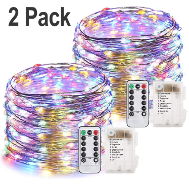 2 Packs 33 ft 100 LED Fairy Lights Twinkle Lights with Remote Timer Waterproof Copper Wire Decorative String Lights for Christmas Thanksgiving Patio Wedding Party Indoor Outdoor Decor Colorful