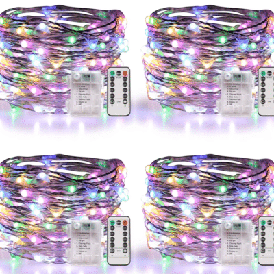 QiShi 4 Set Fairy Lights Battery Operated Christmas String Lights with Remote Timer for 8 Modes Twinkle Lights 66 feet 200 LED Firefly Lights -Multicolor