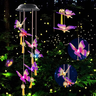 QiShi Black Color Butterfly Bell solar butterfly wind chimes butterfly gifts solar Bell butterfly lights outdoor solar hanging lights gardening gifts gifts for mom garden decor