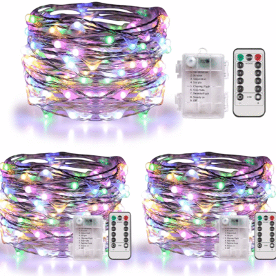 QiShi 3 Set Fairy Lights Battery Operated Christmas String Lights with Remote Timer for 8 Modes Twinkle Lights 66 feet 200 LED Firefly Lights -Multicolor