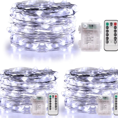 QiShi 3 Set Fairy Lights Battery Operated Christmas String Lights with Remote Timer for 8 Modes Twinkle Lights 66 feet 200 LED Firefly Lights -Cool White