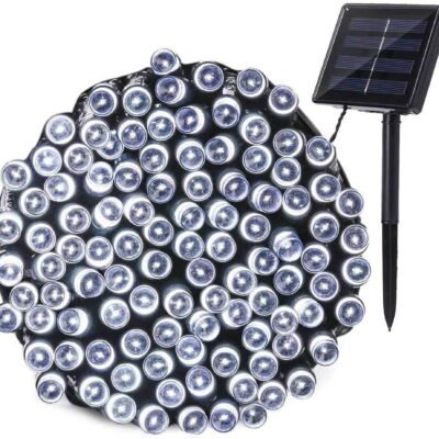 Qishi Patio Solar String Lights 72ft 200 LED Landscape Decorative Solar Lights for Christmas Patio Lawn Garden Backyard (White)