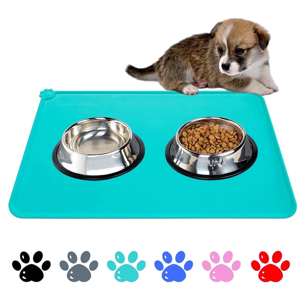 QiShi Silicone Waterproof Dog Cat Pet Food Mats Tray -FDA Grade Dog Pet Cat Feeding Mat-Green