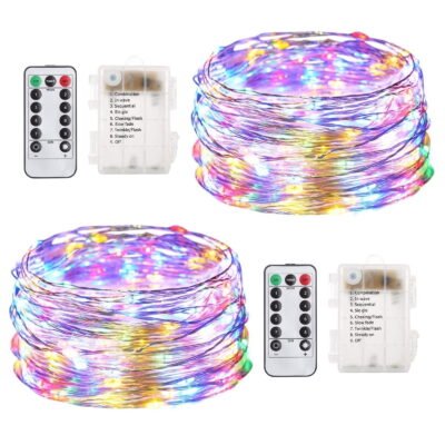 Fairy Lights Christmas String Lights Battery Operated 8 Modes 200 LED 66FT Fairy String Lights Portable Twinkle Firefly Lights Remote Timer for Bedroom Garden Party Decoration Multicolor - 2 Set