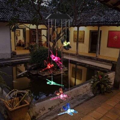 Wind Chime,solar lights chimes,Dragonfly wind chimes led/solar Dragonfly wind chime Outdoor decor,yard decorations solar light mobile,memorial wind chimes,(gifts for mom,birthday gifts for mom