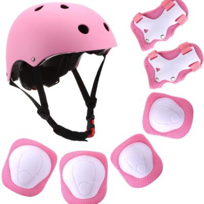 Somnr Kids Bike Helmet, Toddler Helmet for Ages 8-14 Boys Girls with Sports Protective Gear Set Knee Elbow Wrist Pads for Skateboard Cycling Scooter Rollerblading-Pink