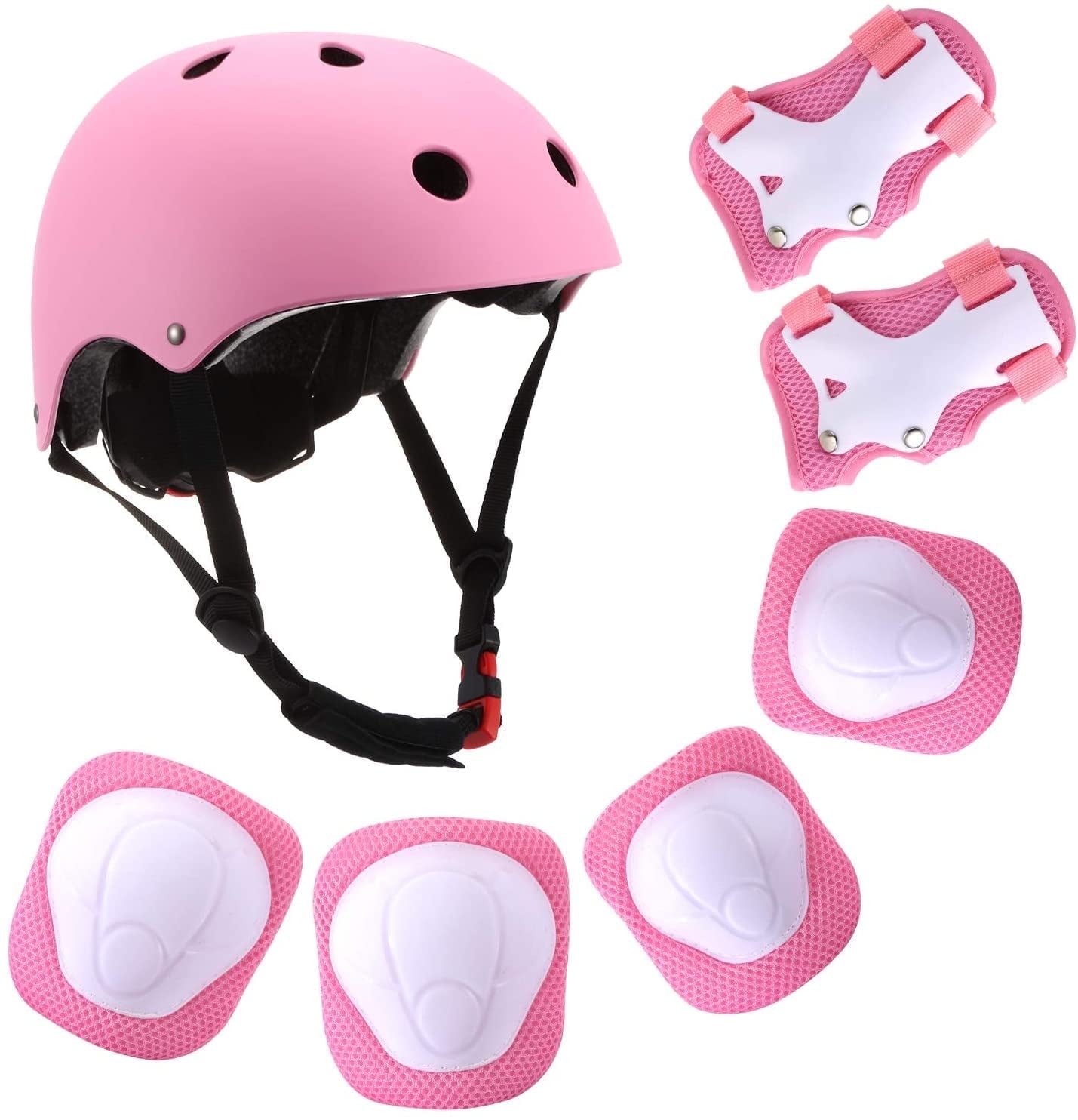 Somnr Kids Bike Helmet, Toddler Helmet for Ages 8-14 Boys Girls with Sports Protective Gear Set Knee Elbow Wrist Pads for Skateboard Cycling Scooter Rollerblading-Pink