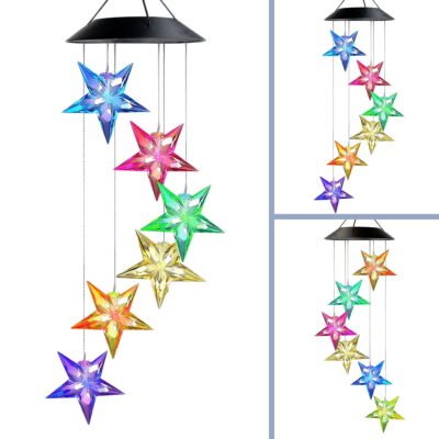 QISHI Star Shape Solar Wind Chimes, Color Changing LED Mobile Waterproof Outside Solar Lights, Wind Bell Light for Christmas Patio Yard Garden Home Porch Tree Décor
