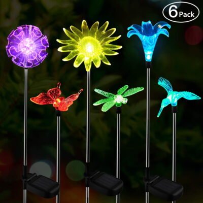 Solar Garden Lights Outdoor, 6 Pack LED Figurine Stake Light, Color Changing Landscape Lighting, Flower Lights Solar Powered Waterproof for Patio Lawn Yard Pathway Halloween Christmas Décor