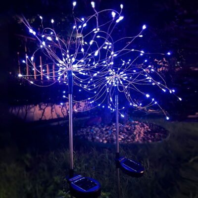QiShi Outdoor Solar Garden Lights 120 LED Solar Powered Decorative Stake Landscape Light DIY Flowers Fireworks starburst 2 Pack(Cool white)