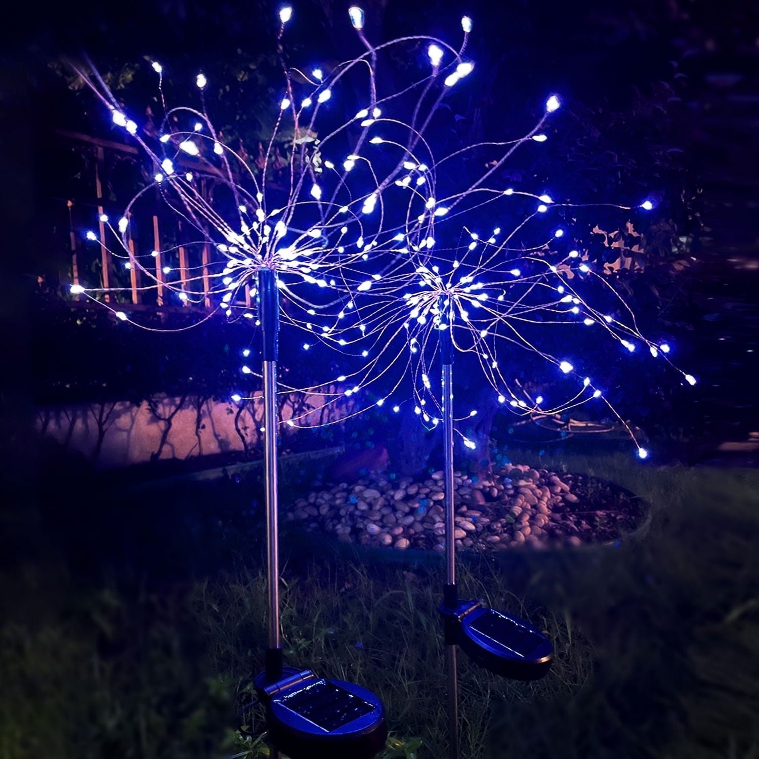 QiShi Outdoor Solar Garden Lights 120 LED Solar Powered Decorative Stake Landscape Light DIY Flowers Fireworks starburst 2 Pack(Cool white)