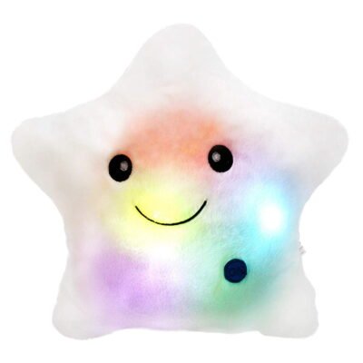 Somnr Creative Twinkle Glowing Stars Shape Plush Throw Pillow, LED Night Light Pillow Cushions Stuffed Toys Gifts for Kids, Christmas(White)