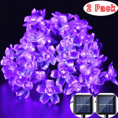 QISHI 2Pack Solar Christmas Lights Led Solar Lights,22.96ft 50 LED Solar Fairy Blossom Flower for Indoor Outdoor,Patio,Lawn,Garden,and Holiday Festivals Decorative String Lights (Purple)