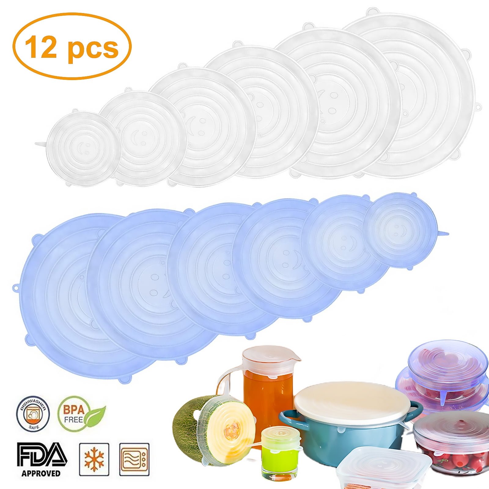 Qishi Silicone Stretch Reusable Airtight Food Covers 12 Count