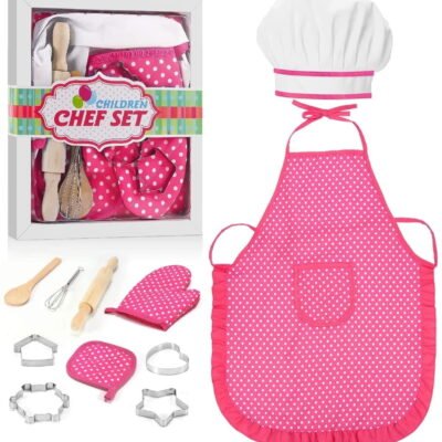 GLUAAE Kids Chef Cooking Set - Toy Kitchen Playset for Toddlers & Children Ages 3-6, Pink