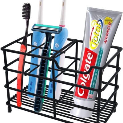 Somnr Stainless Steel Toothbrush and Toothpaste Holder for Bathroom, Sturdy and Hygienic, Drain and Rust Prevention,black