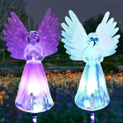 Luminous Fiber Optic Angel Solar Lights - 2 Pack Perfect Outdoor Holiday Decor for Gardens, Yards, and Pathways