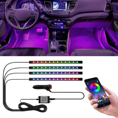 GLUAAE APP Control Car LED Lights, Smart Car LED Strip Lights, Interior Car Lights with Music Mode and 16 Million Colors, Under Dash Lights for Cars, SUVs, DC 12V