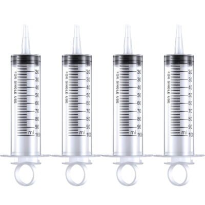 Somnr 4 pack Large Plastic Syringe for Scientific Labs and Dispensing Multiple Uses Measuring Syringe Tools (100 ml)