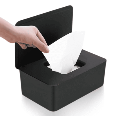 QISHI Wipes Dispenser, Portable Baby Wipes Holders Tissue Storage Box with Lid, Reusable Wipes Container Dustproof Tissues Wipes Case to Keep Wipe Fresh (Black)