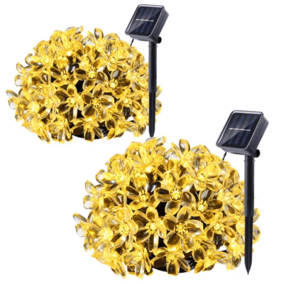 QISHI 2Pack Christmas Solar String Lights,22.96ft 50 LED Solar Fairy Blossom Flower for Indoor/Outdoor,Patio,Lawn,Garden,Christmas,and Holiday Festivals Decorative Lights (Warm White)