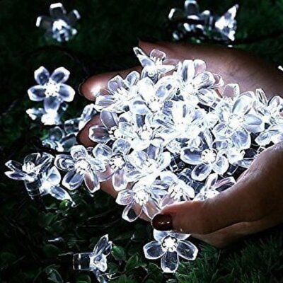 Qedertek Christmas Solar Lights Outdoor Solar String Lights,22.96ft 50LED Cherry Blossom for Indoor Outdoor Patio&Garden Christmas Lighting Decoration Lights(White)