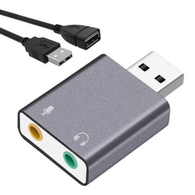 QiShi USB Audio Adapter - 3.5mm Headphone/Mic Jack for PC, Laptop, PS4