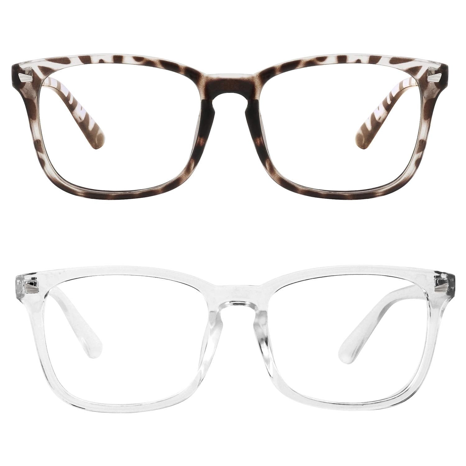 Somnr Blue Light Blocking Glasses, Anti Eye Strain Headache (Sleep Better),Computer Reading Glasses UV400 Transparent Lens - Leopard + Transparent 2 Pack
