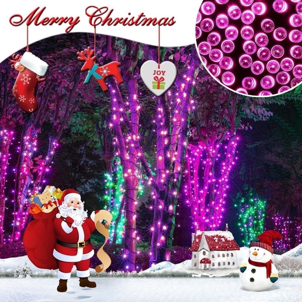 Somnr 100 LED Solar Christmas String Lights - 39ft Waterproof Outdoor Decor for Tree, Garden & Patio (Pink)