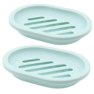Somnr 2Pcs Soap Dish for Shower Soap Box, Soap Saver Case Holder with Drain for Bathroom Counter, Shower, Kitchen, Keep Soap Dry and Clean，Green