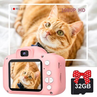 QiShi Kids Digital Camera – HD Selfie Camera for Girls Ages 3-12, Toddler Camera Toy with 32GB SD Card (Pink)