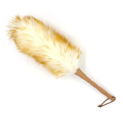 Somnr 18.9 Inch Natural Lambs Wool Duster with Wood Handle - Flexible Head for Cleaning Furniture, Ceiling Fans, Blinds Etc
