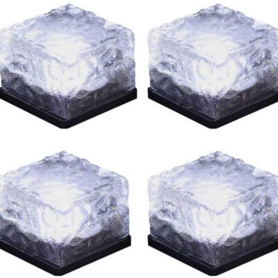 Qishi Brick Light Solar Ice Light Ice Cube Lights Buried Light Paver for Garden Courtyard Pathway Patio Outdoor Decoration 4 Pack Cold White