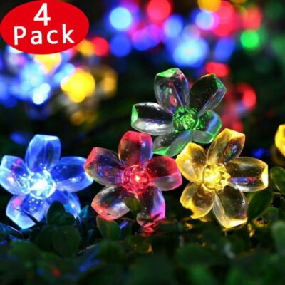 QISHI 4pack Garden String Lights, 23ft 50 LED Fairy Blossom Flower Decorative Lights For Patio, Lawn, Garden, Backyard (Multi-color)