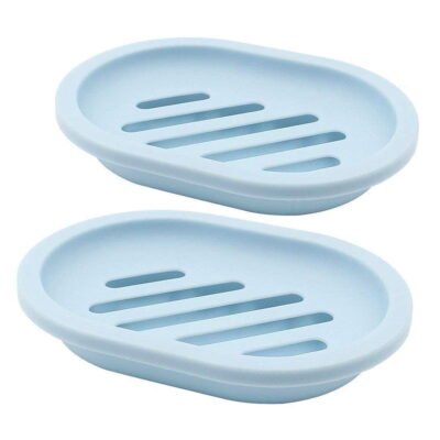 Somnr 2Pcs Soap Dish for Shower Soap Box, Soap Saver Case Holder with Drain for Bathroom Counter, Shower, Kitchen, Keep Soap Dry and Clean，Blue